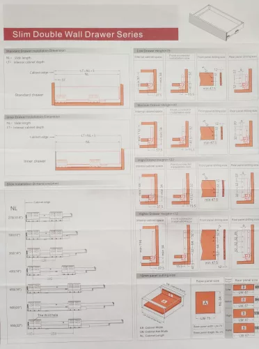 Schmalwandiges Schubkastensystem mit Feineinzug 75/550 mm
