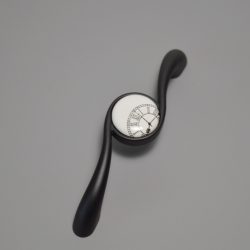   Matte black - white porcelain with complementary clock print, 96 mm bore size, metal-porcelain furniture handle