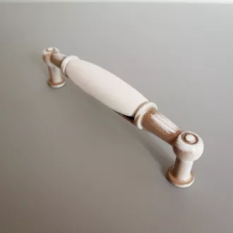   Metallgriff aus Porzellan, antikisiertes Metall, braun lackiert - Farbe beige, Bohrung 96 mm