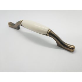   Porzellan-Möbelgriff, mit bronziertem weißem Porzellanteil, Bohrung 96 - 128 mm