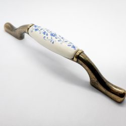   Porcelain furniture handle, bronze-fractured white with floral pattern, 96 - 128 mm bore size