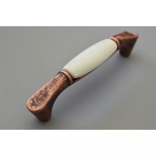 Metallgriff aus Porzellan, antikisiertes Metall - Farbe: beige Porzellan, Bohrung 96 mm
