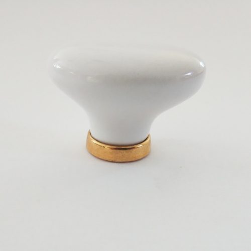 Klassischer Porzellan-Möbelknopf in Weiß - Gold glänzend
