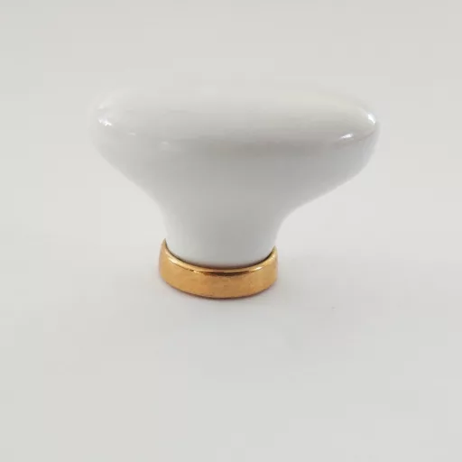 Klassischer Porzellan-Möbelknopf in Weiß - Gold glänzend