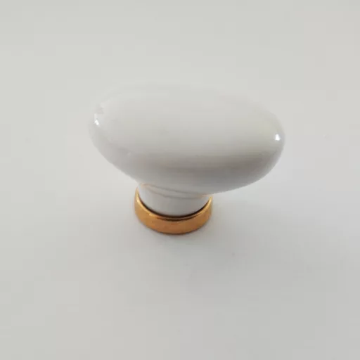 Klassischer Porzellan-Möbelknopf in Weiß - Gold glänzend