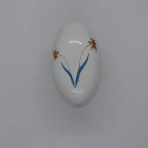 Möbelknopf, ANTRACIT Metallenden - Weißes Porzellan, Blumenmotiv