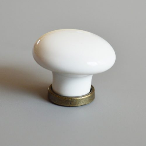 Fém- porcelán bútorgomb, fehér - antik bronz színű