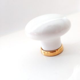 Fém-porcelán bútorgomb, fényes arany - fehér színű