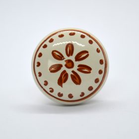   Fém-porcelán bútorgomb, bézs - bronz színű, barna virág mintával