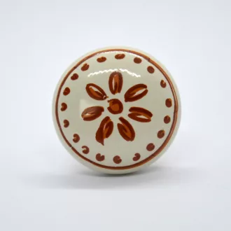   MÖBELGRIFF AUS PORZELLAN MIT KNÖPFEN, BEIGEFARBENES PORZELLAN - BRAUNES BLUMENMUSTER, SOCKEL AUS BRONZE