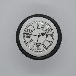   Matte black metal - white porcelain furniture knob with clock motif