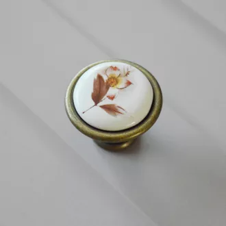   Fém-porcelán bútorgomb, bronz színű, barna virág motívummal
