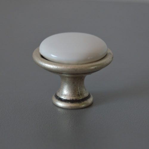 Metallischer Möbelknopf aus Porzellan, oval silber - Farbe weißes Porzellan