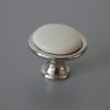 Fém-porcelán bútorgomb, fényes króm talp - törtfehér porcelán színű