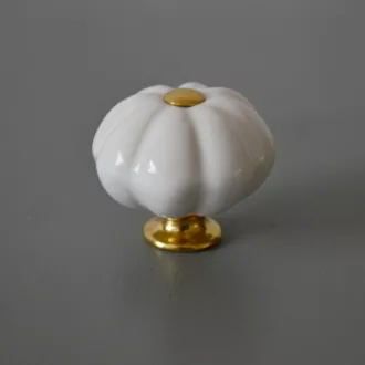 Weiß-gold, Metall-Porzellan, Möbelgriff mit Knopf