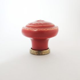   Fém-porcelán bútorgomb, bordó színű, bronz talprésszel