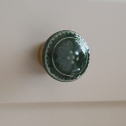   Green- gold sole color, metal- porcelain, button furniture handle