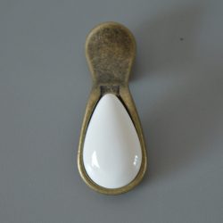   Metal-porcelain furniture knob, antique bronze and white porcelain, drop shape