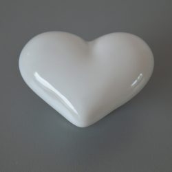   Metal-porcelain furniture knob, heart shaped, white with bronze base