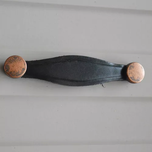 KD002_128  Metall-Leder-Möbelgriff, Kupfer - schwarz, 128 mm Lochabstand