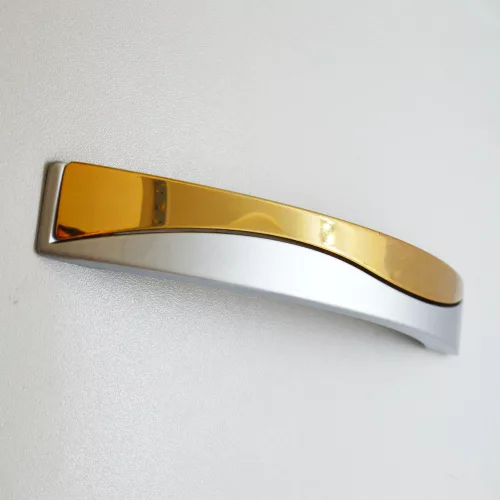 Metall-Möbelgriff, Mattchrom - Gold, 128 mm Lochabstand