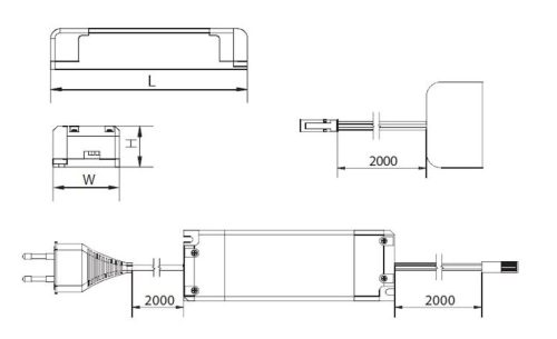 Tápegység LED 12V, 7W, IP20, 2 mini AMP csatlakozóval, 2fm kábellel, villásdugóval