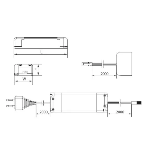 Tápegység LED 12V, 24W, IP20, 2 mini AMP csatlakozóval, 2fm kábellel, villásdugóval