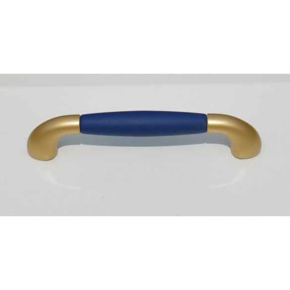 Műanyag bútorfogantyú, matt arany - bársony kék színű, 128 mm furattávval