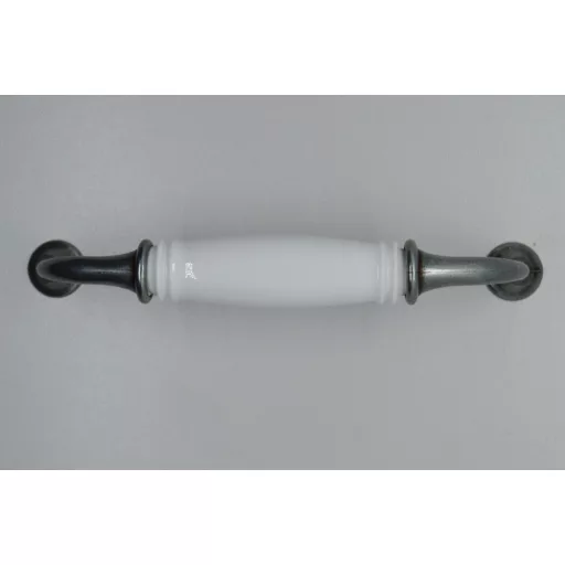 LIMOGES Weißer 128-mm-Möbelgriff mit antik-schwarzen Metallenden - weißes Porzellanteil