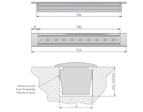 LED Profil GLAXMIC, 2 m, bemarható