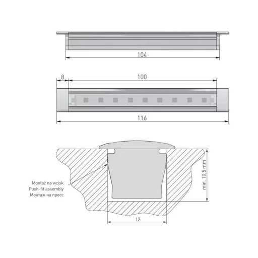 LED Profil GLAXMIC, 2 m, bemarható