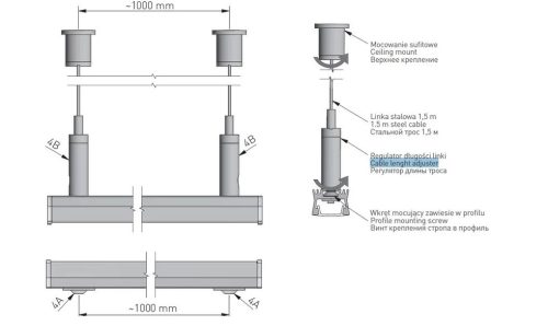 LED Profilhoz függesztő, 1,5 fm
