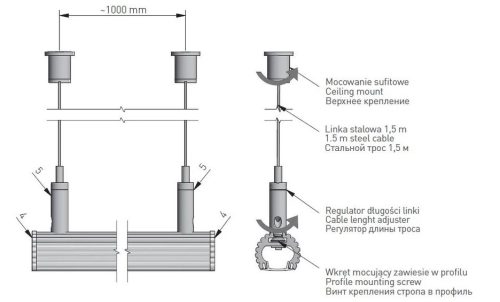 LED Profilhoz függesztő, 1,5 fm