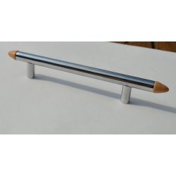 Metal - wood furniture handle with chrome - beech inlay