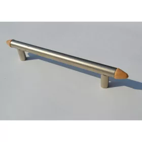   Fém - fa bútorfogantyú, matt nikkel - bükkfa betéttel, 128 mm furattávval