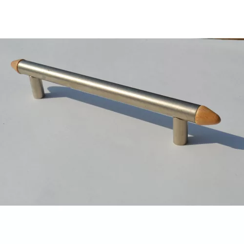 Fém - fa bútorfogantyú, matt nikkel - bükkfa betéttel, 128 mm furattávval