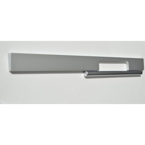 Metal furniture handle in matt aluminium and satin chrome colour combination