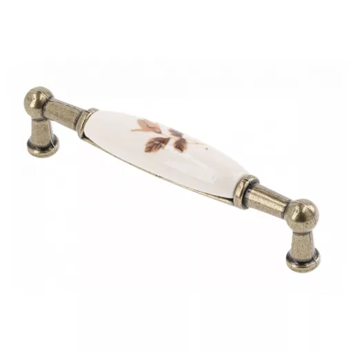 Porzellan-Metall-Möbelgriff mit antiker bronze-brauner Blume, 96 mm Bohrung