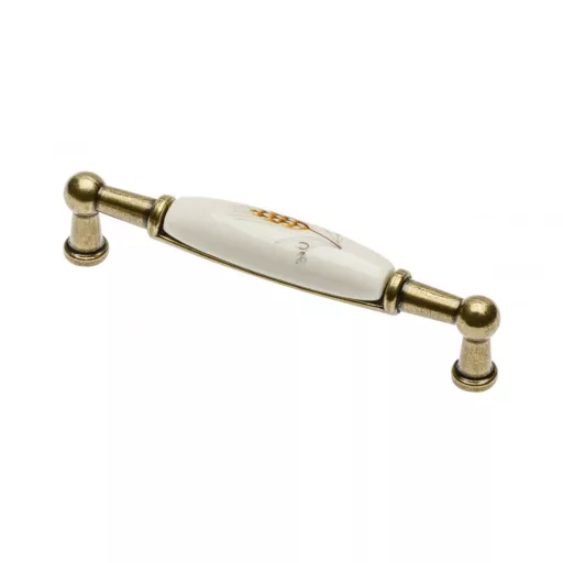 Porzellan-Metall-Möbelgriff mit antikem Bronze-Widderfisch-Motiv, 96 mm Bohrung