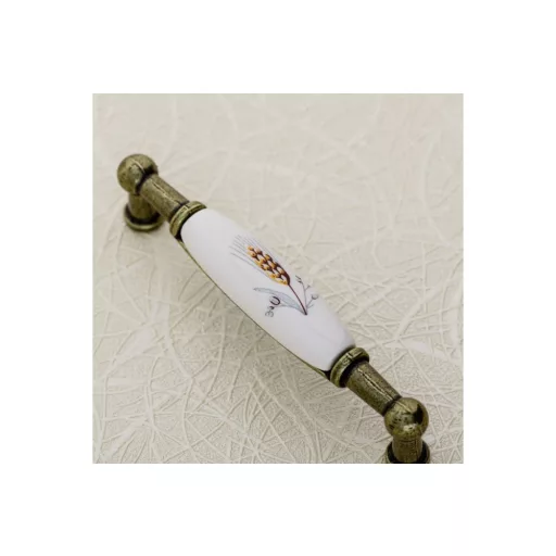 Porzellan-Metall-Möbelgriff mit antikem Bronze-Widderfisch-Motiv, 96 mm Bohrung