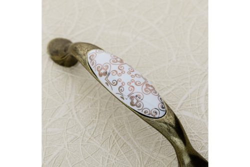 Porzellan-Metall-Möbelgriff, bronze- gold  motiv, Bohrung 96 mm