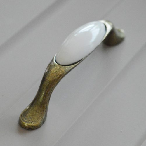 Porzellan-Metall-Möbelgriff, Bronze - mit weißem Porzellanteil, Bohrung 96 mm