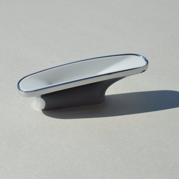 Metal-plastic furniture handle, chrome-white, with 32 mm hole spacing