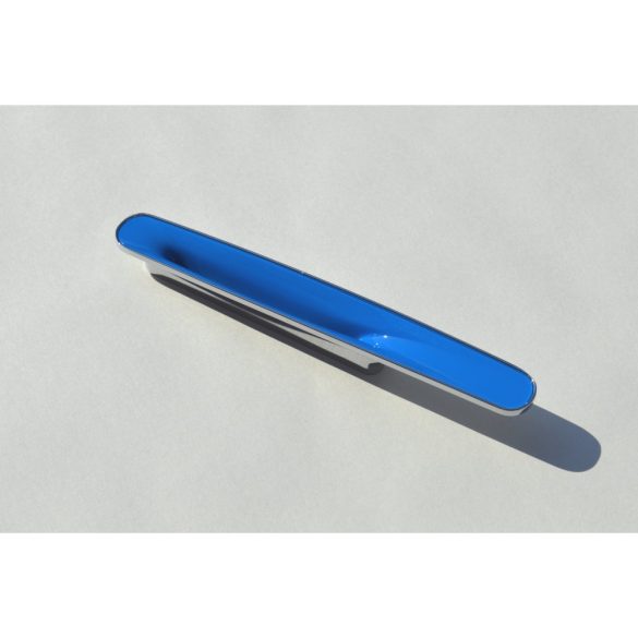 Fém-műanyag bútorfogantyú, króm - kék színű, 96 mm furattávval