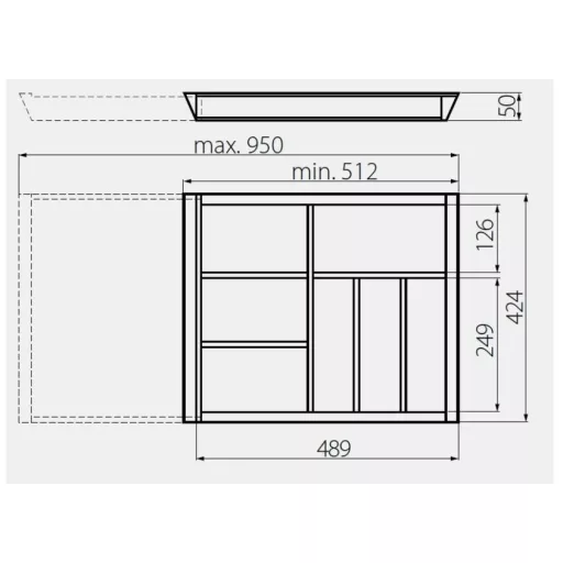 CUSTOMI Fa evőeszköztartó, 450 mm mély fiókba 