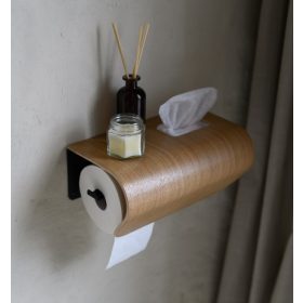   Individuell gestalteter Toilettenpapierhalter, lackierte Eiche, gebogenes Sperrholz